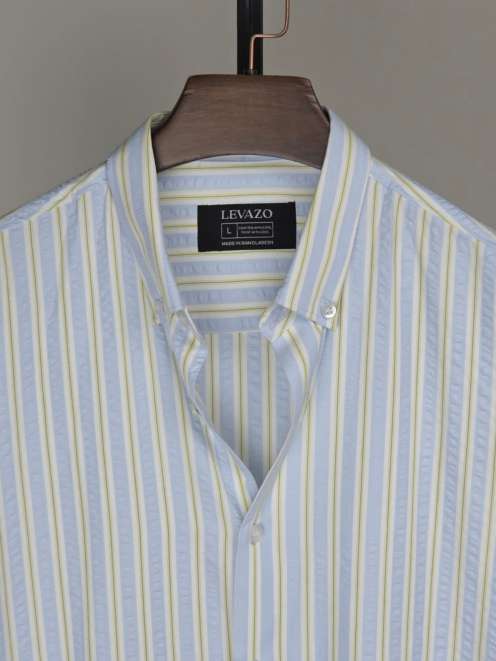 Powder Blue Textured Full Sleeve Shirt with Olive Pinstripes