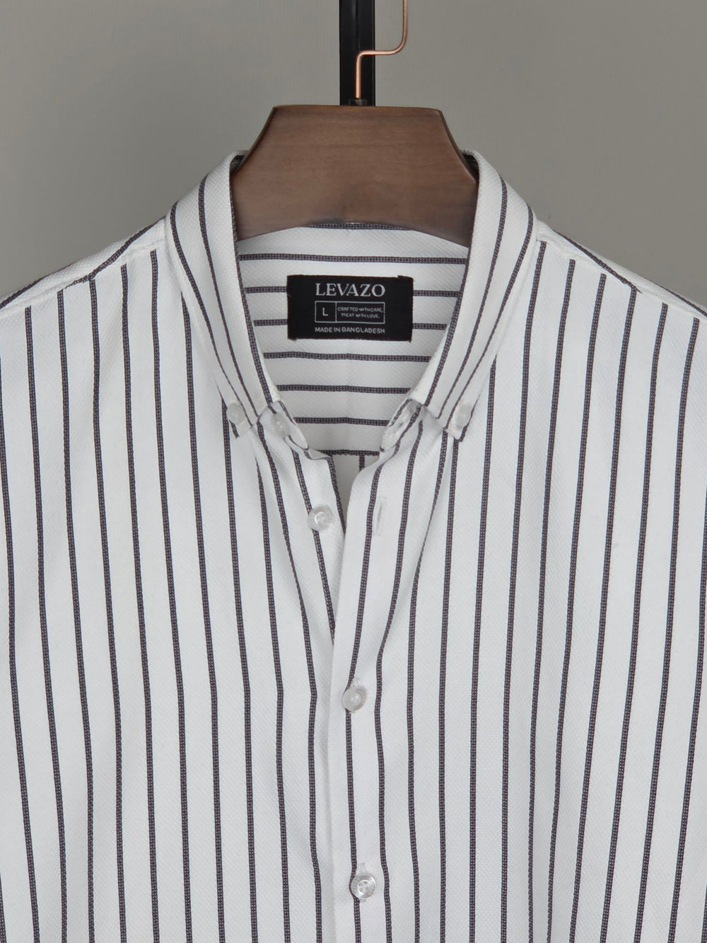 White Textured Full Sleeve Shirt with Charcoal Grey Stripes