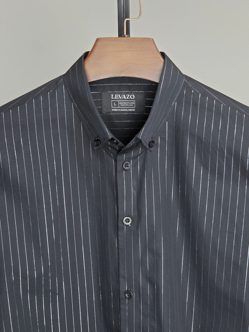 Jet Black Full Sleeve Shirt with Shimmer White Pinstripes