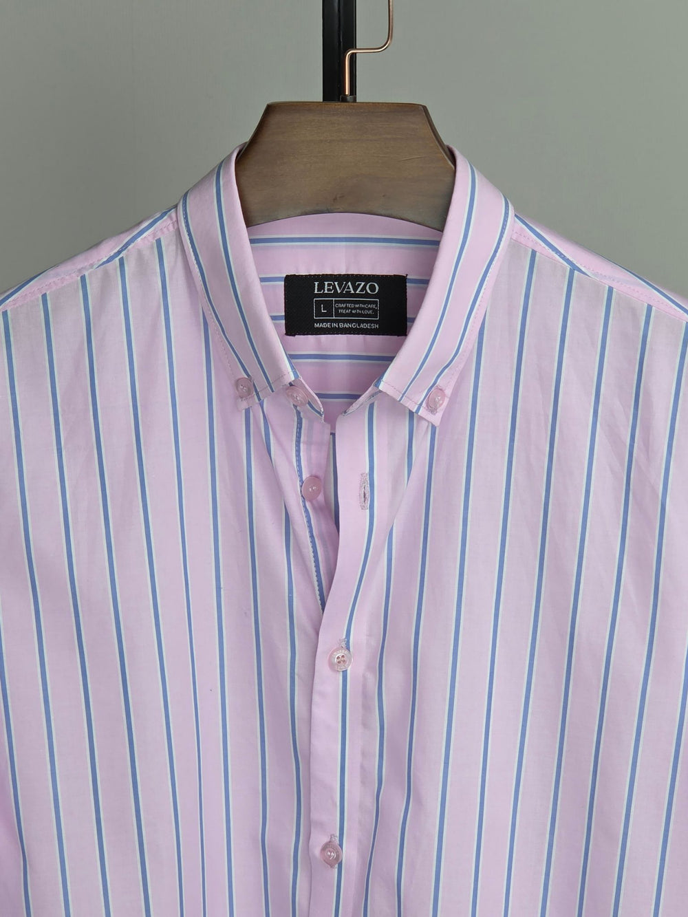 Blush Pink Full Sleeve Shirt with Blue Stripes
