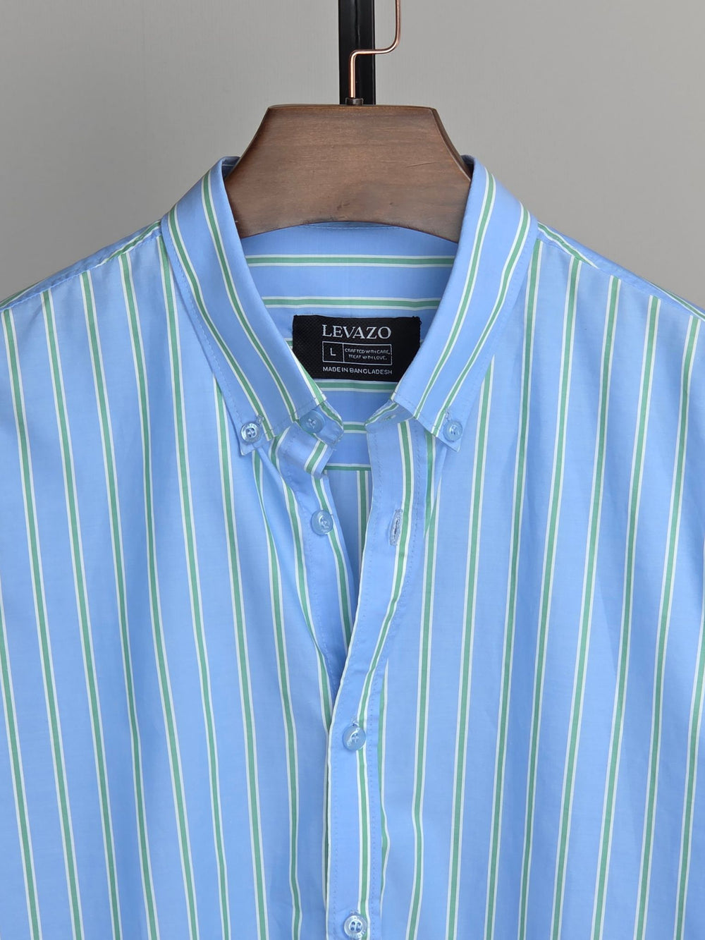 Sky Blue Full Sleeve Shirt with Mint Green Stripes
