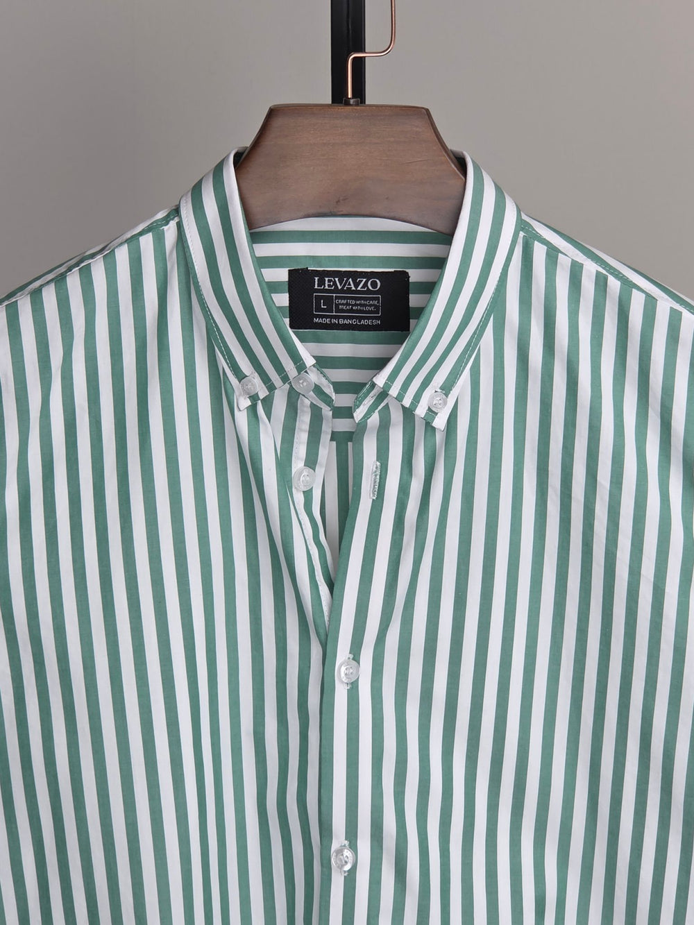 White Poplin Full Sleeve Shirt with Mint Green Stripes