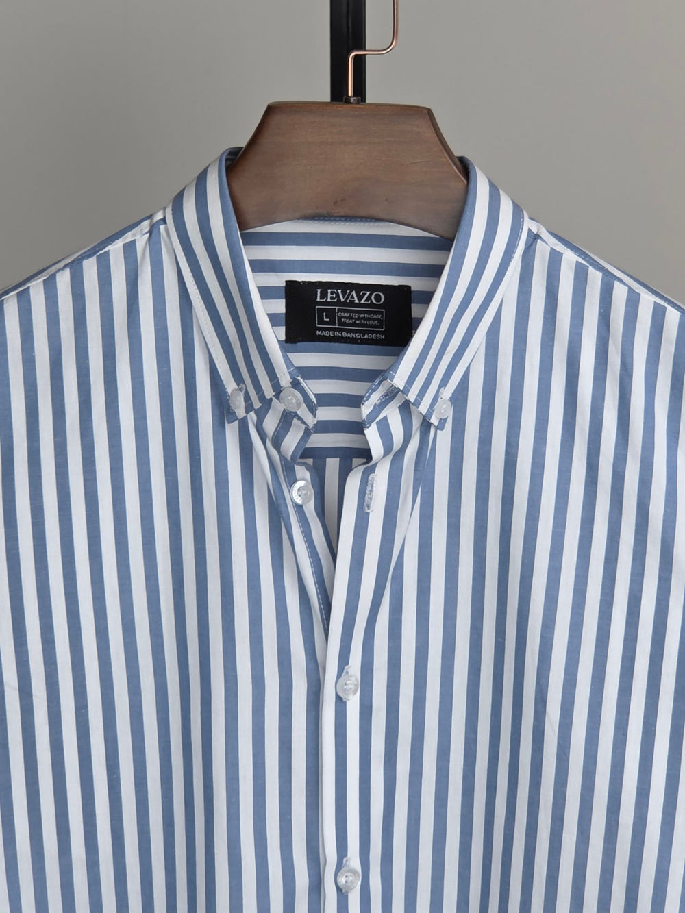 White Poplin Full Sleeve Shirt with Steel Blue Stripes